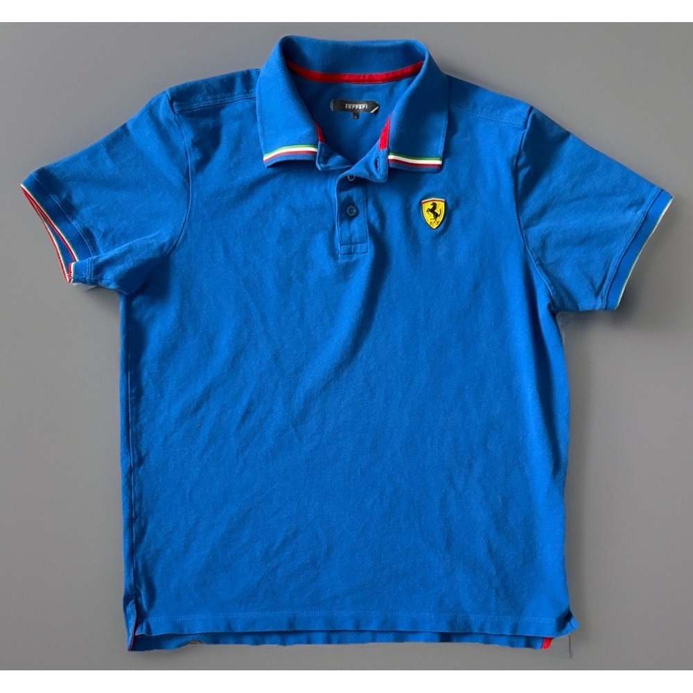 Scuderia Ferrari Short Sleeve Polo Shirt Racing Formula 1 Blue Logo Large JBHS